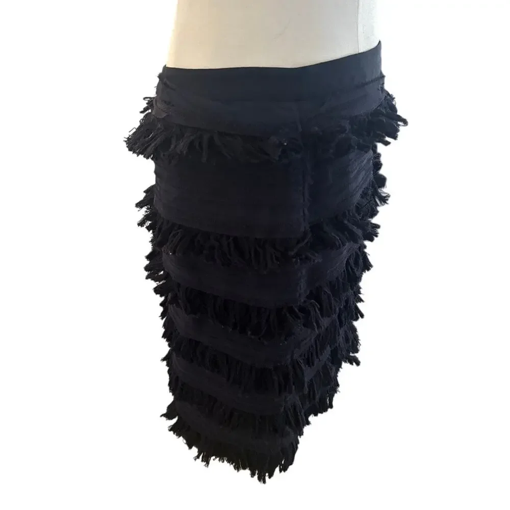 Tory Burch NWT Vanessa Fringe Skirt | Size 8 | Navy | 100% Silk